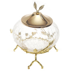 Gold Console Decorative Jar with Crackle Glass & Leaf Lid – 6 x 8 Inch Luxury Accent Piece - Habitt