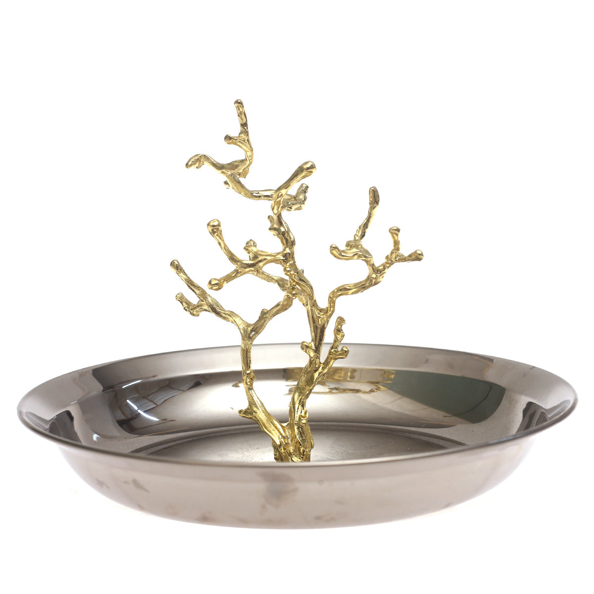 Large Silver Console Decorative Bowl with Gold Branch Accent – 9 x 7 Inch - Habitt