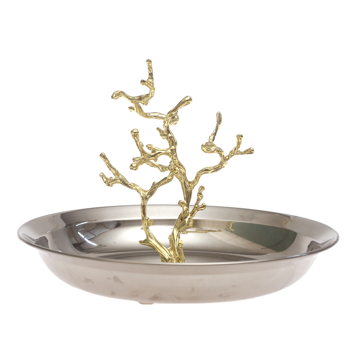 Large Silver Console Decorative Bowl with Gold Branch Accent – 9 x 7 Inch - Habitt