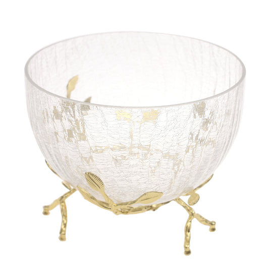 Console Piece Small Gold Decorative Glass Bowl – Elegant Metal Base Accent, 7.5 x 7.5 x 5 Inch - Habitt
