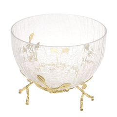 Console Piece Small Gold Decorative Glass Bowl – Elegant Metal Base Accent, 7.5 x 7.5 x 5 Inch - Habitt