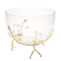 Console Piece Small Gold Decorative Glass Bowl – Elegant Metal Base Accent, 7.5 x 7.5 x 5 Inch - Habitt