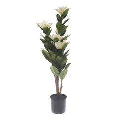 Artificial Floor Plant with White Flowers – Green Decorative Plant, 31 Inch Height - Habitt