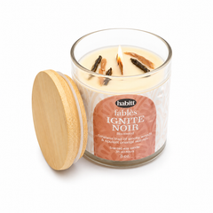 Ignite Noir Blackwood Scented Candle – Smoky Wood Aromatherapy Candle with Wooden Lid - Habitt