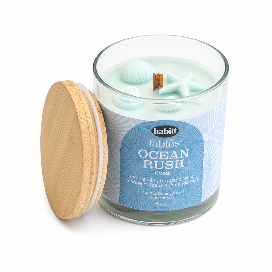 Ocean Rush Scented Candle – Fresh Ocean Aromatherapy Candle with Wooden Lid - Habitt
