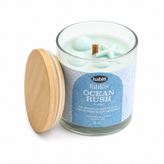Ocean Rush Scented Candle – Fresh Ocean Aromatherapy Candle with Wooden Lid - Habitt