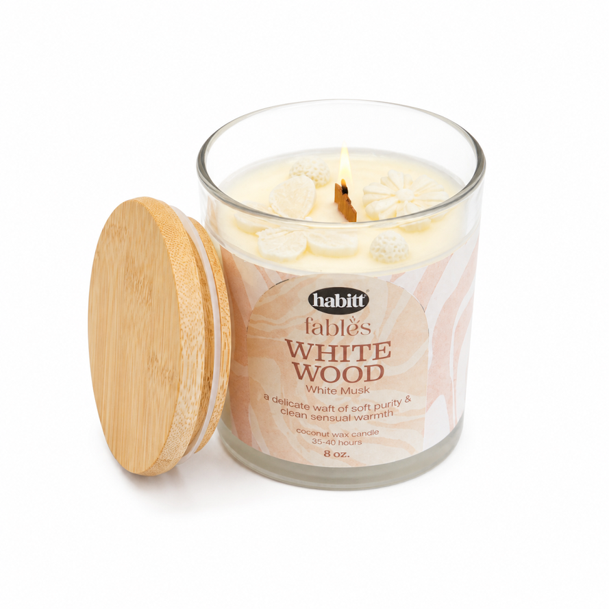 White Wood White Musk Scented Candle – Luxury Aromatherapy Candle with Wooden Lid - Habitt