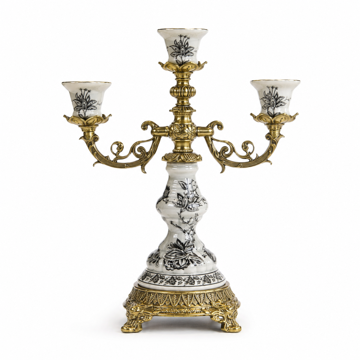 Royal Flora 3-Arm Candle Holder Round White | Elegant Decorative Centerpiece