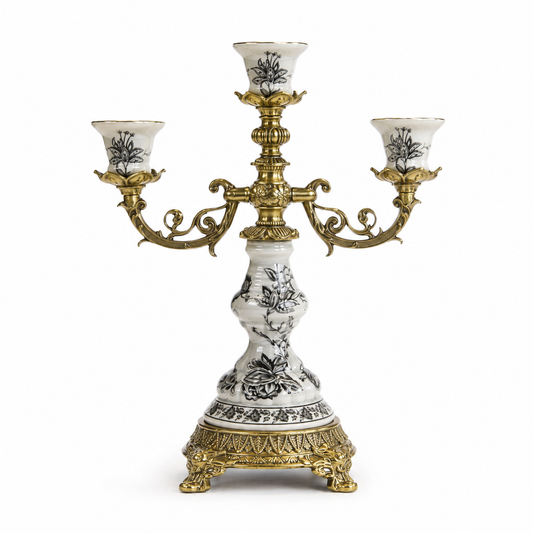Royal Flora 3-Arm Candle Holder Round White | Elegant Decorative Centerpiece