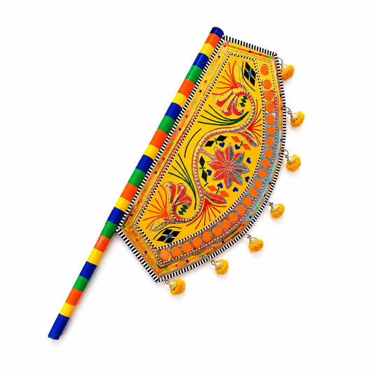 Traditional Handcrafted Decorative Hand Fan Assorted – Multicolor Folk Art Display Fan with Decorative Tassels | Pakistani Home Décor