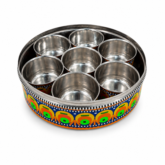 Chamakpatti Masala Box Truck Art – Traditional Multicolor Spice Box with 7 Inner Containers | Pakistani Folk Art Kitchen Storage