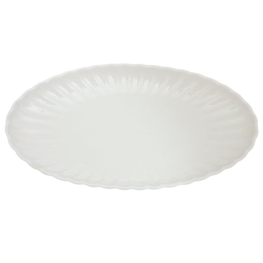 Groove Oval Serving Tray – Elegant White Ceramic Platter - Habitt