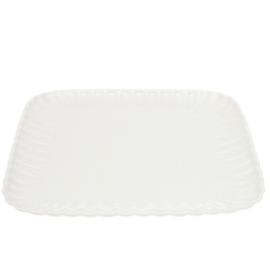 Groove Square Serving Plate 30 cm – Elegant White Ceramic Platter - Habitt