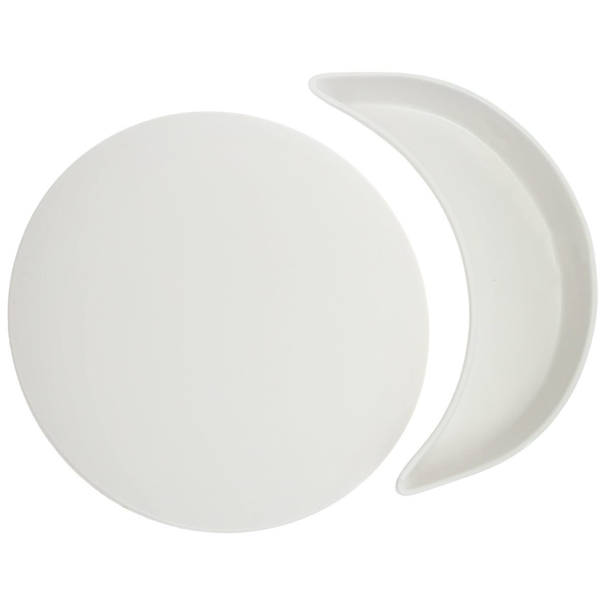 Symphony Alfre Eclipse Serving Set – Modern White Ceramic Round & Crescent Platter - Habitt