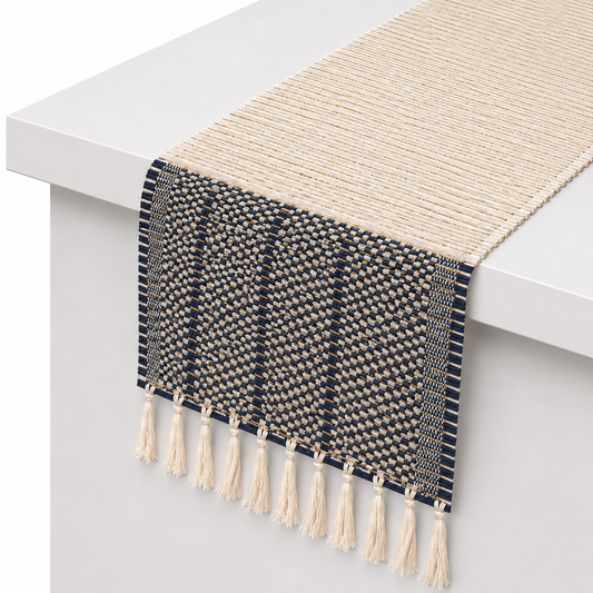 White & Blue Bamboo Runner 13x45