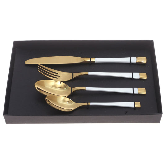 4Pcs Cutlery Set White & Gold 11.25 X 7.5 X 1.5 Inch WS-005 - Habitt