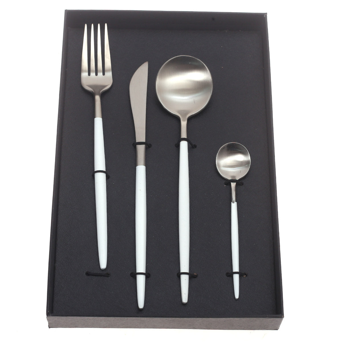 4Pcs Cutlery Set White & Silver 11.25 X 7.5 X 1.5 Inch WS-003 - Habitt
