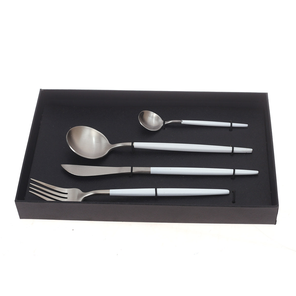 4Pcs Cutlery Set White & Silver 11.25 X 7.5 X 1.5 Inch WS-003 - Habitt