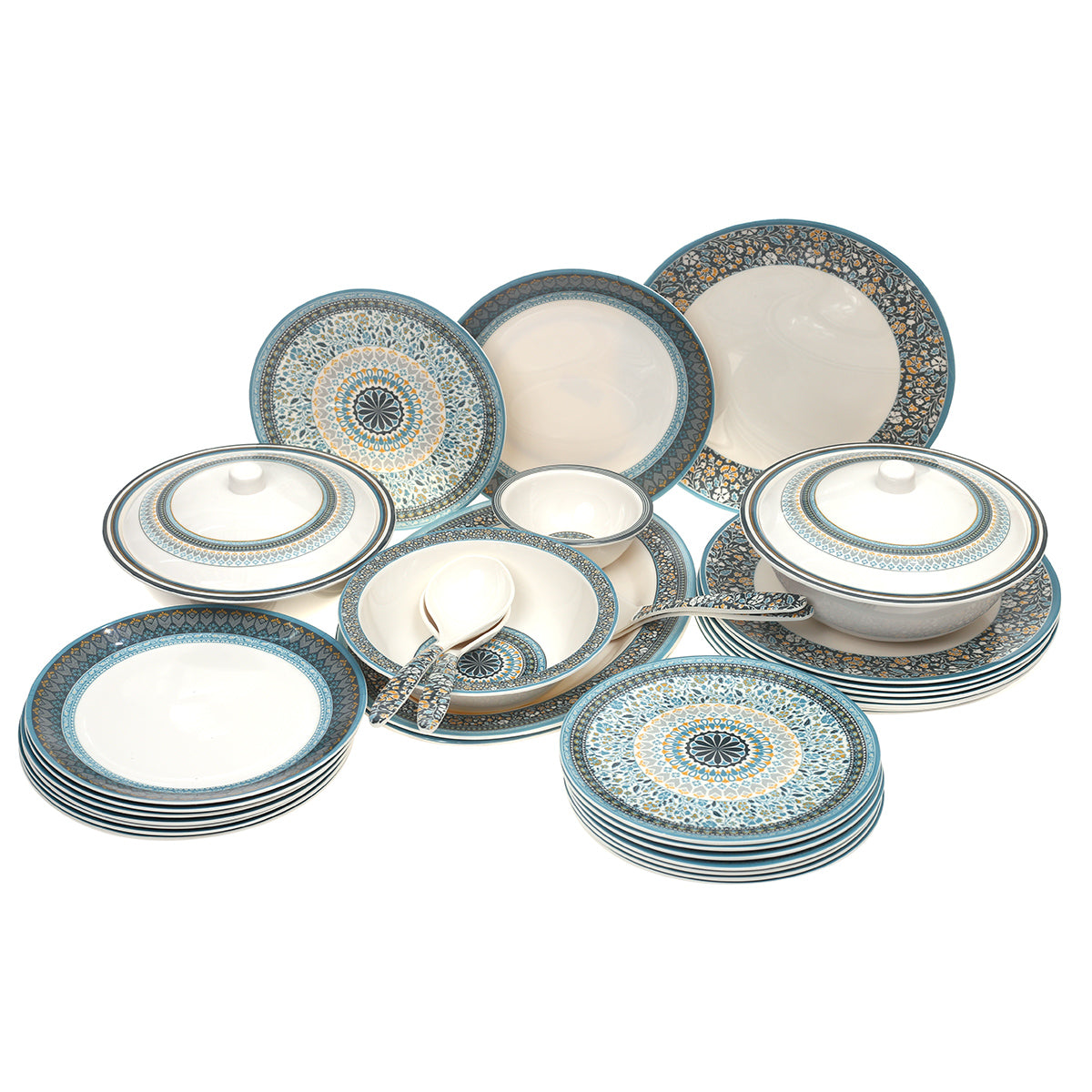 43PCS 8 Person Dinner Set Blue Mosaic - Habitt