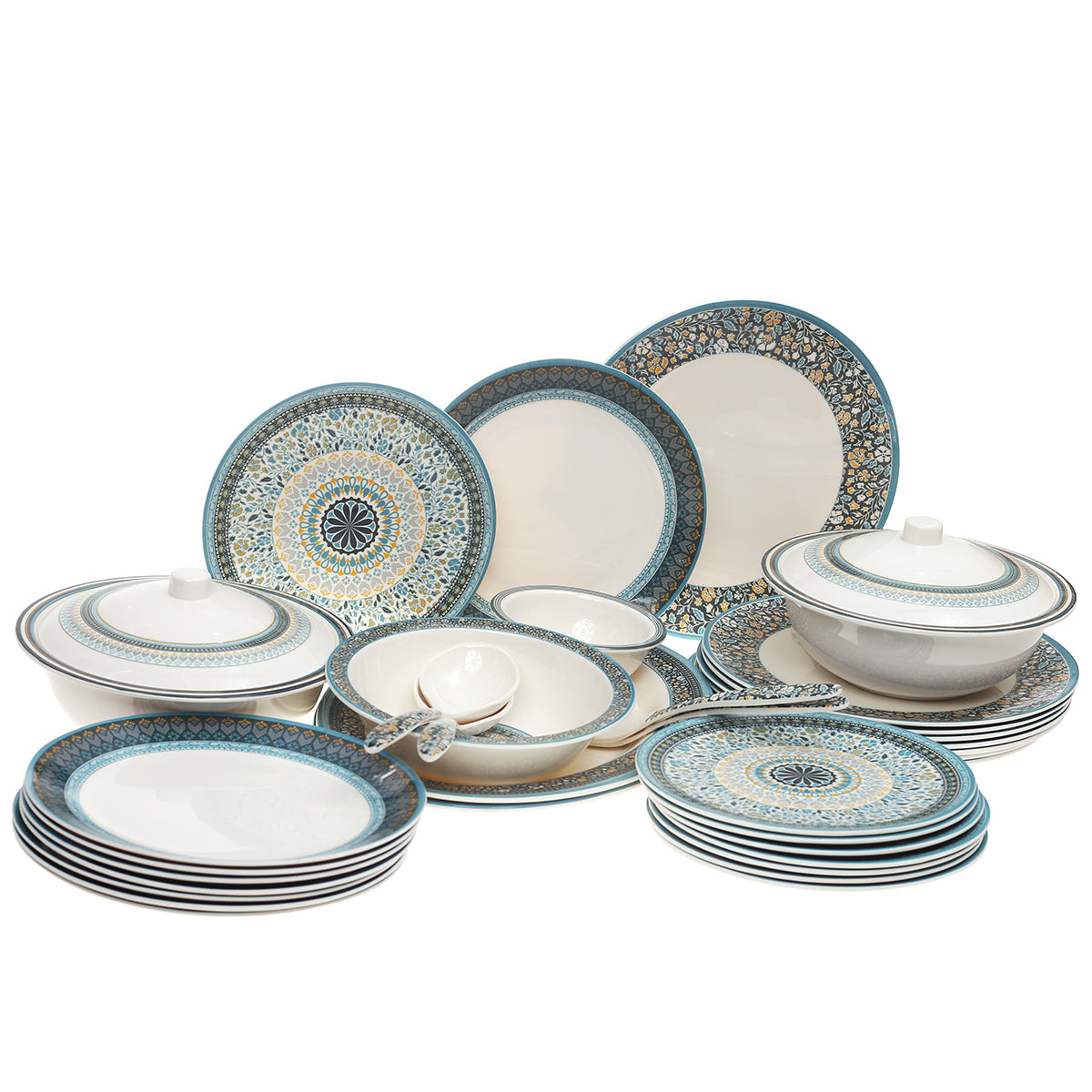 43PCS 8 Person Dinner Set Blue Mosaic - Habitt