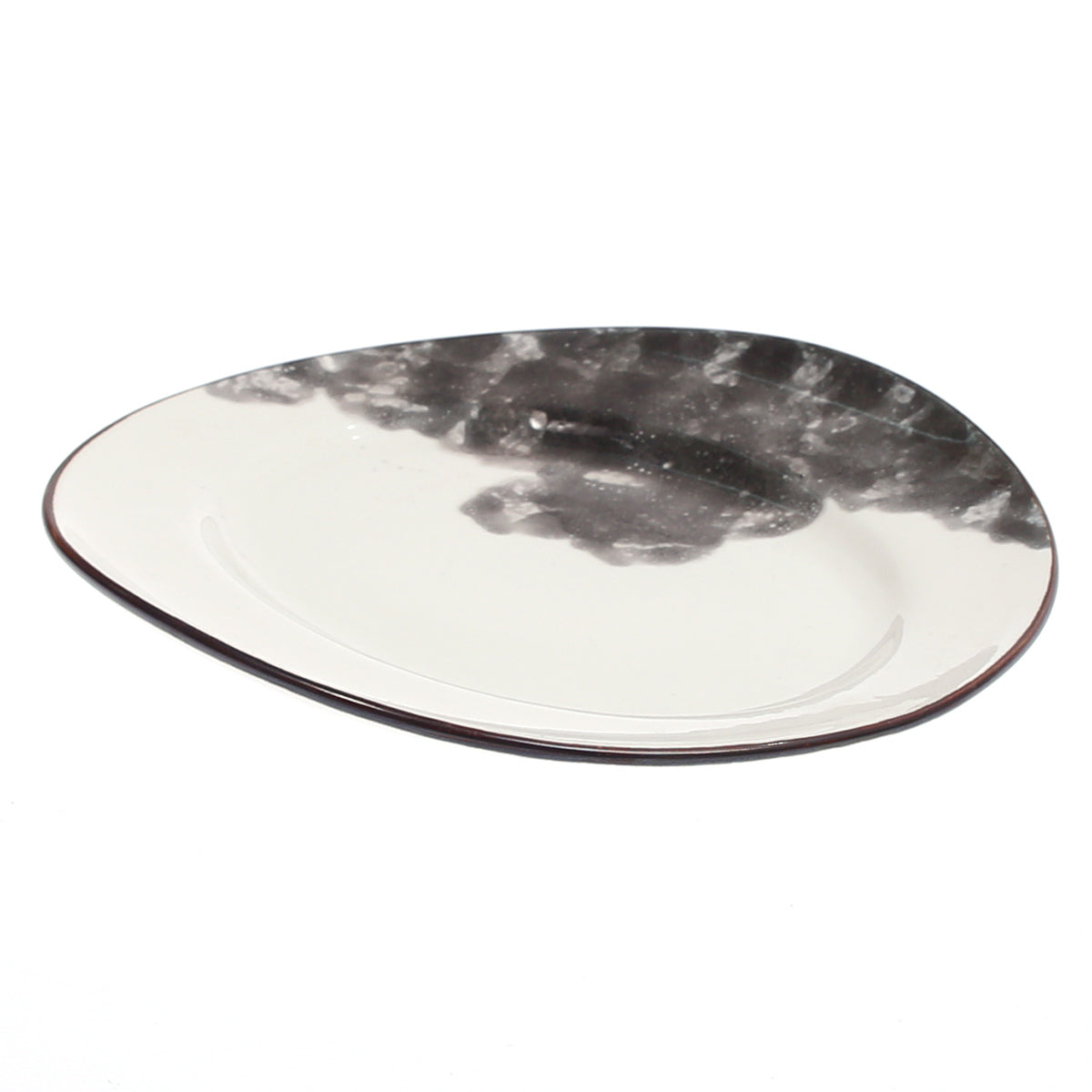 Modern Oval Ceramic Platter – White with Black Marbled Design, Stylish Serving Plate (8.5 x 9 Inch) - Habitt