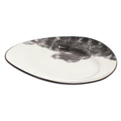 Modern Oval Ceramic Platter – White with Black Marbled Design, Stylish Serving Plate (8.5 x 9 Inch) - Habitt