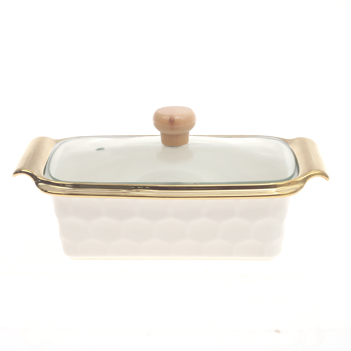 Serving Dish with Glass Lid – Gold Rim Design (4077) - Habitt