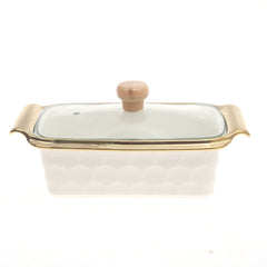 Serving Dish with Glass Lid – Gold Rim Design (4077) - Habitt