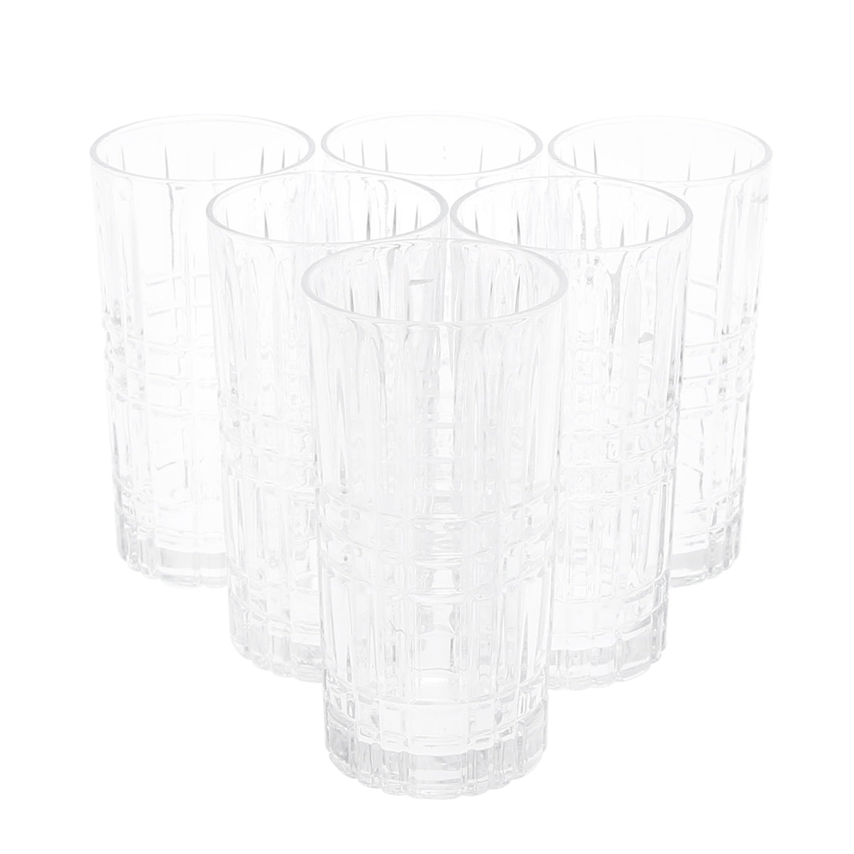 6PCS Glass Set – 400ml | Tall Grid Pattern Drinking Glasses - Habitt
