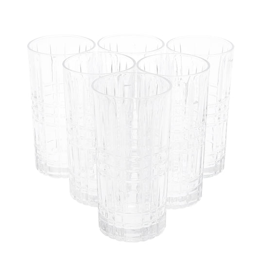 6PCS Glass Set – 400ml | Tall Grid Pattern Drinking Glasses - Habitt