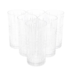 6PCS Glass Set – 400ml | Tall Grid Pattern Drinking Glasses - Habitt