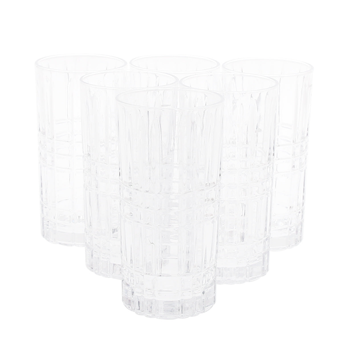 6PCS Glass Set – 400ml | Tall Grid Pattern Drinking Glasses - Habitt