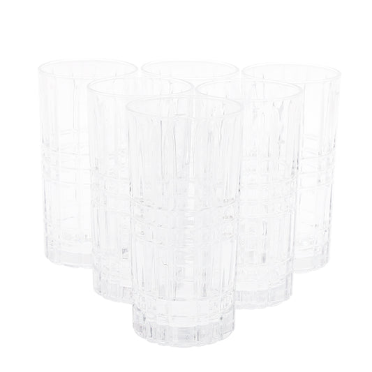 6PCS Glass Set – 400ml | Tall Grid Pattern Drinking Glasses - Habitt