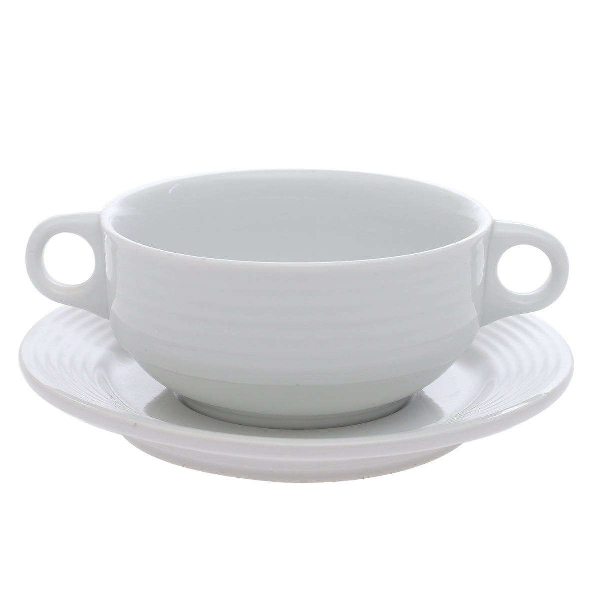 Porcelain Soup Cup with Saucer – Essence White Ribbed Design, Dishwasher & Microwave Safe - Habitt