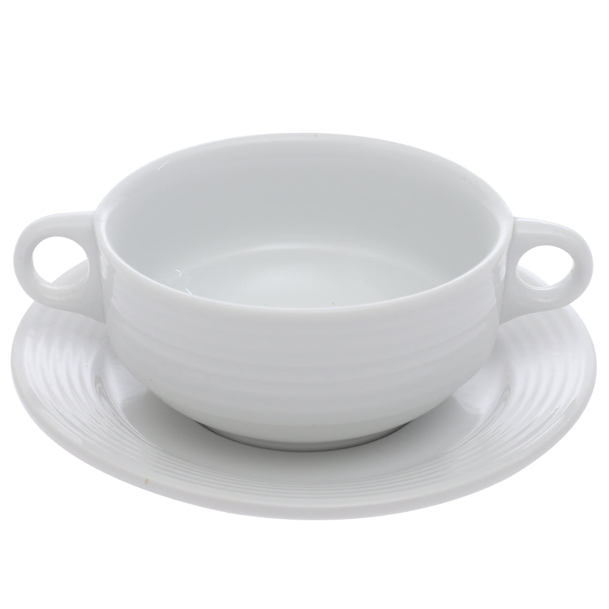 Porcelain Soup Cup with Saucer – Essence White Ribbed Design, Dishwasher & Microwave Safe - Habitt