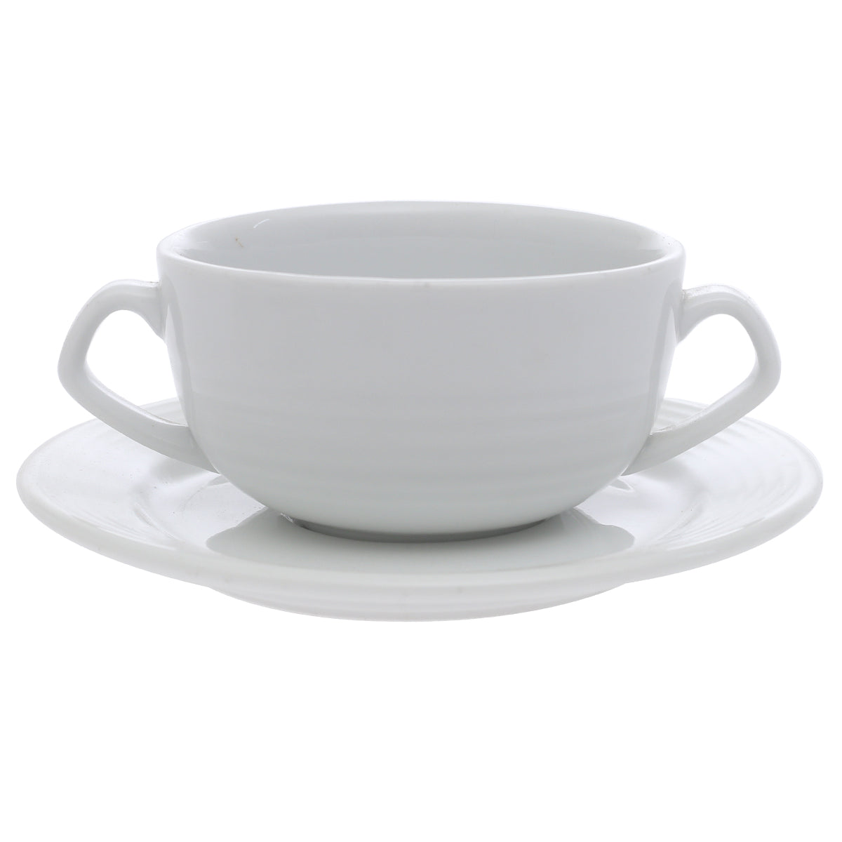 Porcelain Soup Cup with Saucer – Essence White Ribbed Design, Durable & Elegant Tableware - Habitt
