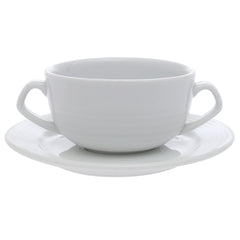 Porcelain Soup Cup with Saucer – Essence White Ribbed Design, Durable & Elegant Tableware - Habitt