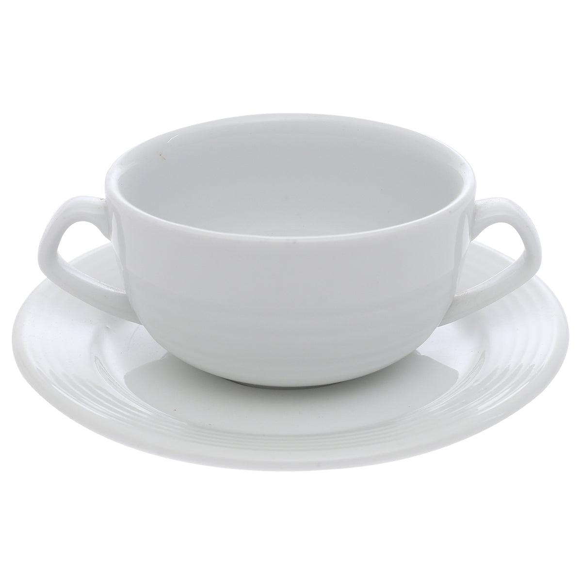 Porcelain Soup Cup with Saucer – Essence White Ribbed Design, Durable & Elegant Tableware - Habitt