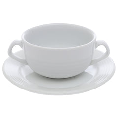 Porcelain Soup Cup with Saucer – Essence White Ribbed Design, Durable & Elegant Tableware - Habitt