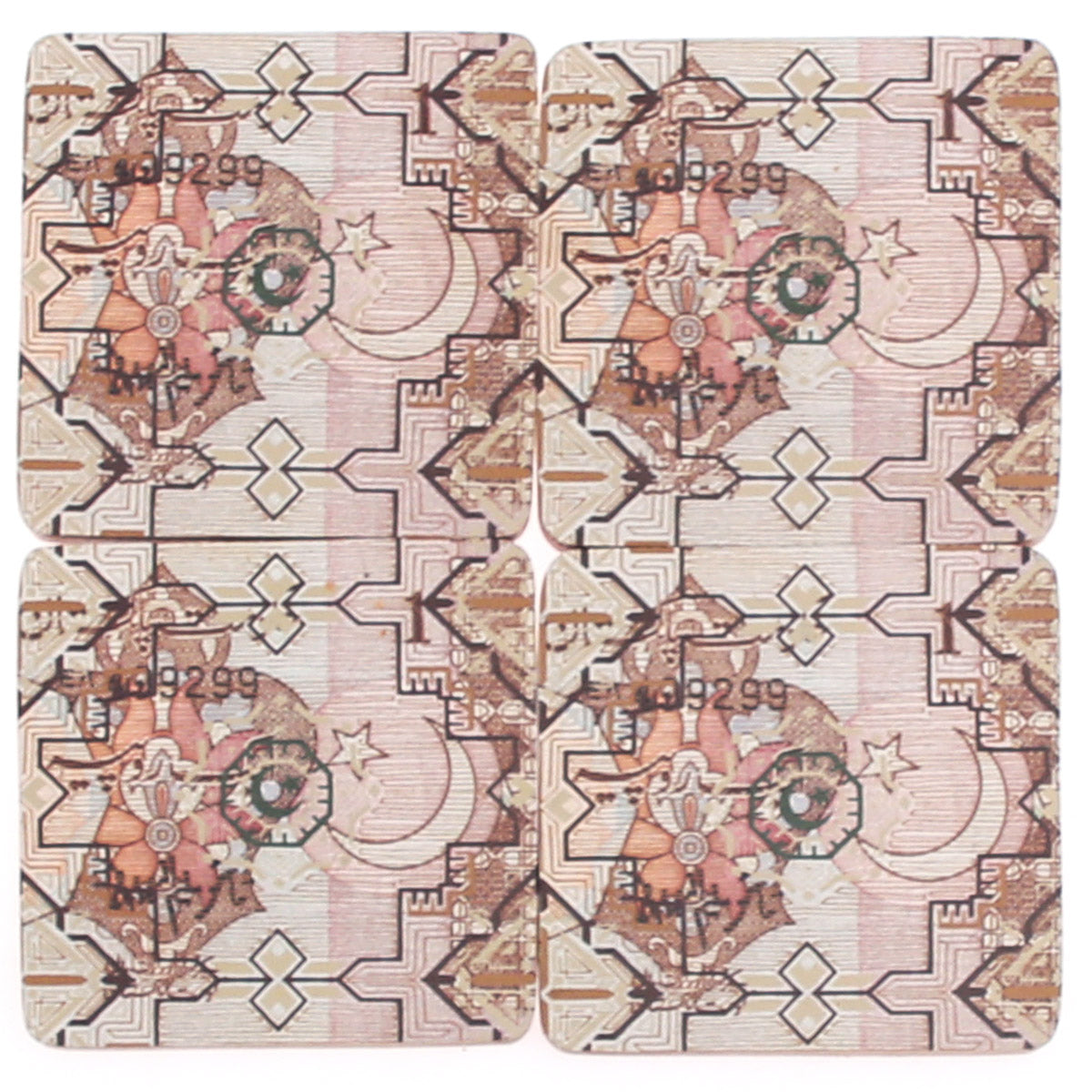 4‑Piece Angoa Coaster Set – Printed Round Wooden Drink Mats - Habitt