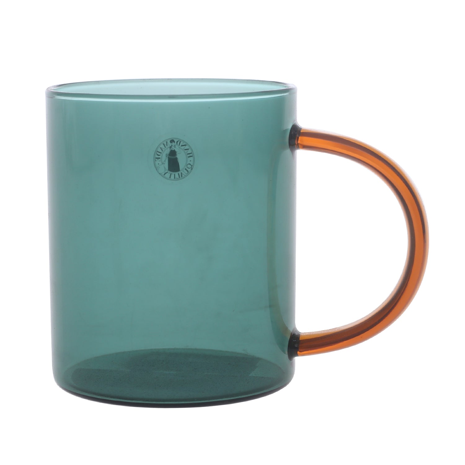 Green Transparent Glass Mug with Amber Handle - Habitt