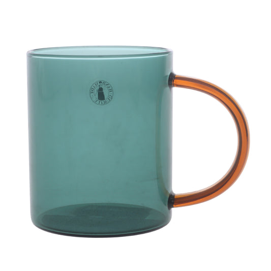 Green Transparent Glass Mug with Amber Handle - Habitt