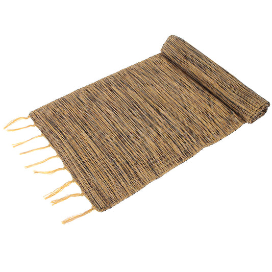 Yellow & Black Textured Woven Table Runner – Rustic Cotton Blend Dining Table Decor (14x72") - Habitt