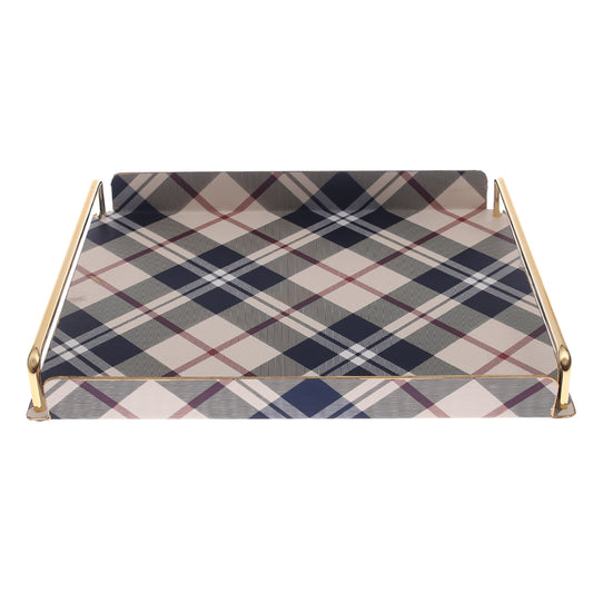 Luxury Small Leather Tray – Checkered Pattern with Gold Frame | Elegant Serving & Organizer Tray (Model 6-1) - Habitt