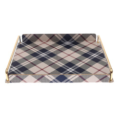 Luxury Small Leather Tray – Checkered Pattern with Gold Frame | Elegant Serving & Organizer Tray (Model 6-1) - Habitt