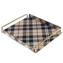Luxury Small Leather Tray – Checkered Pattern with Gold Frame | Elegant Serving & Organizer Tray (Model 6-1) - Habitt