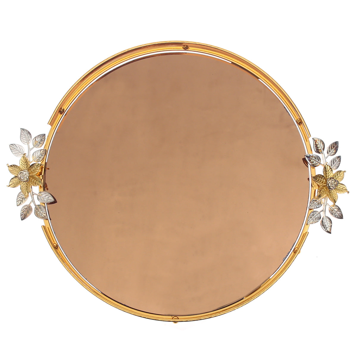 Luxury Vanity Dish – Large Golden Oval Tray with Floral Handles | Decorative Serving & Display Tray (Model 131-1) - Habitt
