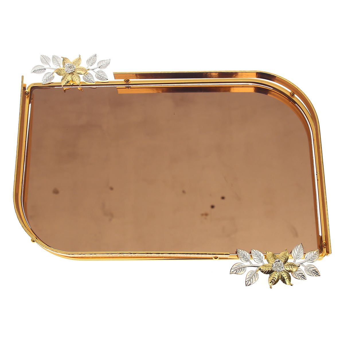 Luxury Vanity Dish – Large Rectangular Gold Tray with Floral Handles | Mirror Finish Decorative Tray (Model 131-2) - Habitt