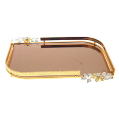 Luxury Vanity Dish – Large Rectangular Gold Tray with Floral Handles | Mirror Finish Decorative Tray (Model 131-2) - Habitt