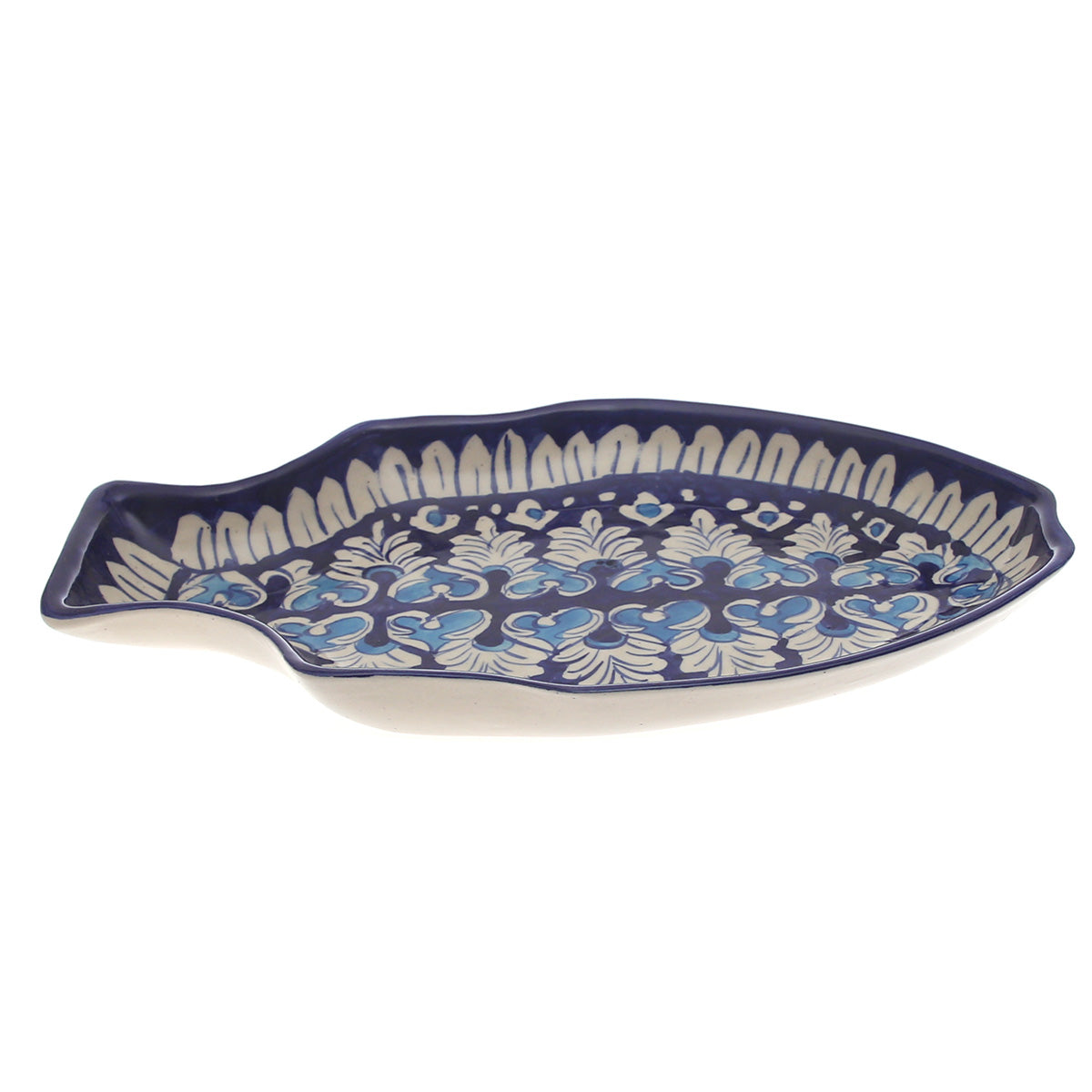 Blue Pottery Fish Platter – Handcrafted Ceramic Serving Dish (Large) - Habitt